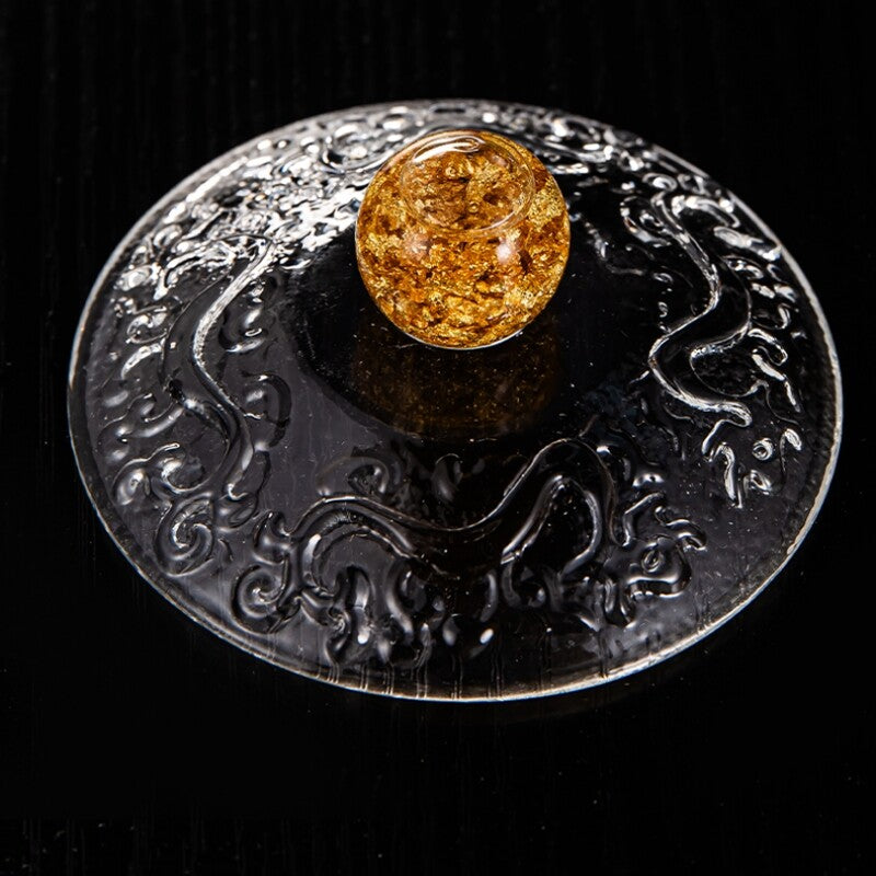 boutique gaiwan glass handmade dragon carved Chinese Sancai bowl lid saucer new