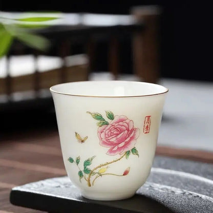 2.08" Chinese Ceramic Teacup Travel Meditation Hand Painted Lotus Leaf Tea Bowl