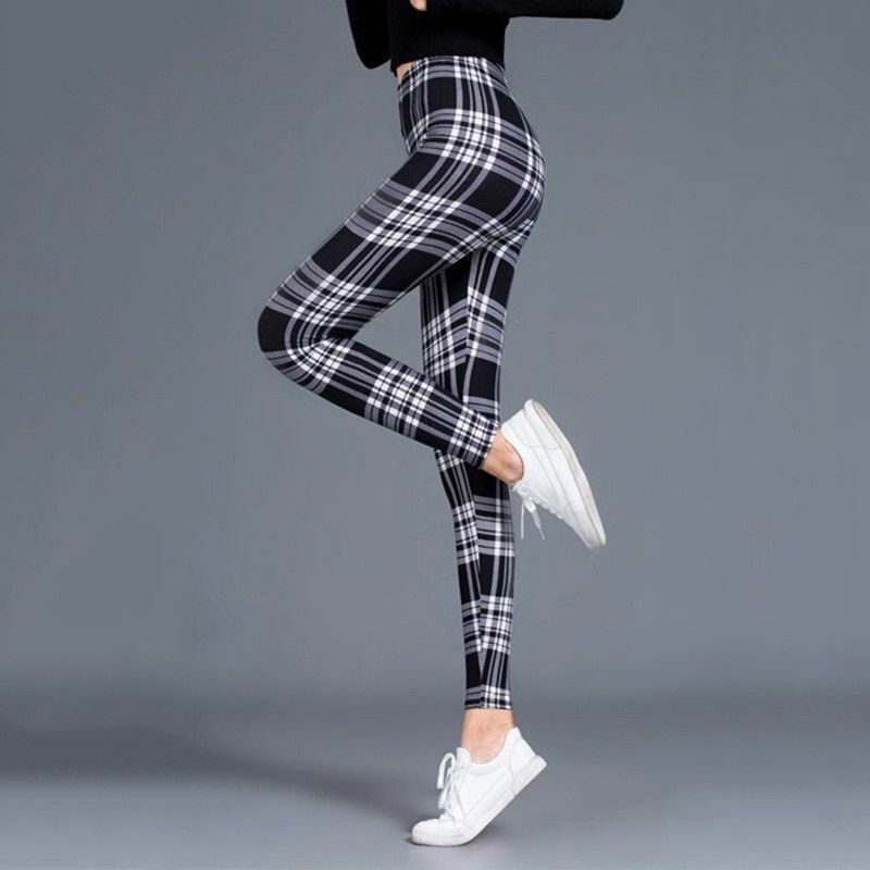 Plaid Leggings Women Sexy Pants Push Up Fitness Gym Sports Plus Size High Waist
