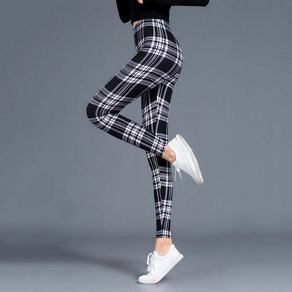 Plaid Leggings Women Sexy Pants Push Up Fitness Gym Sports Plus Size High Waist