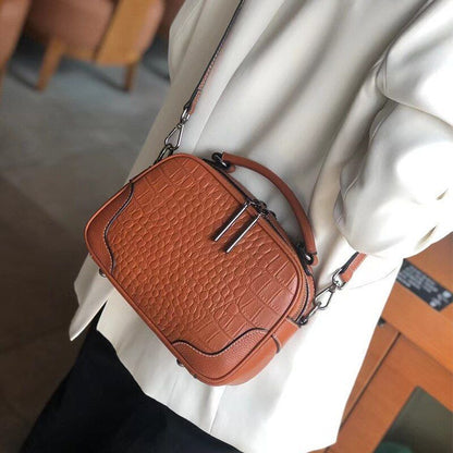 Genuine Leather Bag Wide Strap Handbag Crossbody Polyester Shell Shoulder Purse
