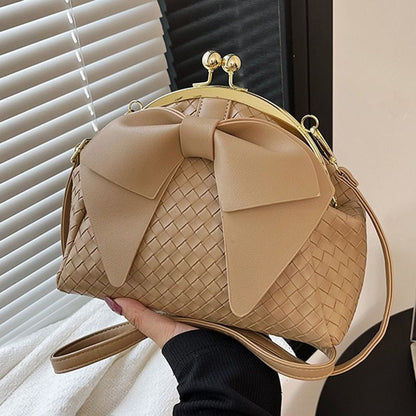 Gold/Silver Knots Shoulder Bag Weave Handbag Purse Evening Clutches Clip Pouch