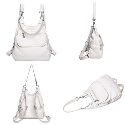 Soft Synthetic Leather Large Backpack Anti-thief Shoulder Bags White Travel 1 Pc