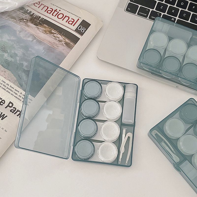 Contact Lens Case 4 Pairs Plastic Storage Boxes Cosmetic Containers 12x8.5x2.2cm