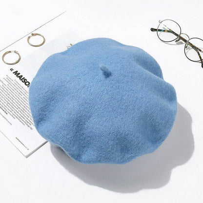 Wool Beret Hats Women Pure Felt British Style Solid Color Slouchy Winter Female