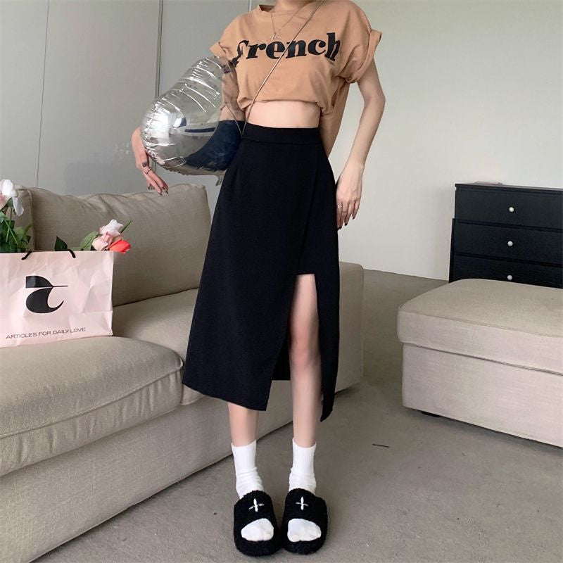 Women's Skirt High Waist Slimming Suit Summer New Irregular Mid-Length Skirt
