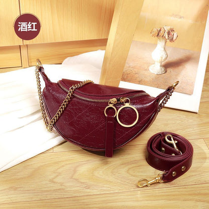 Genuine Leather Waist Bag Shoulder Messenger Bag Crossbody Chains Handbags Black