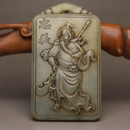 Chinese Old Natural Hetian Jade Carving Figure Statue Pendant Jewelry Art Rare