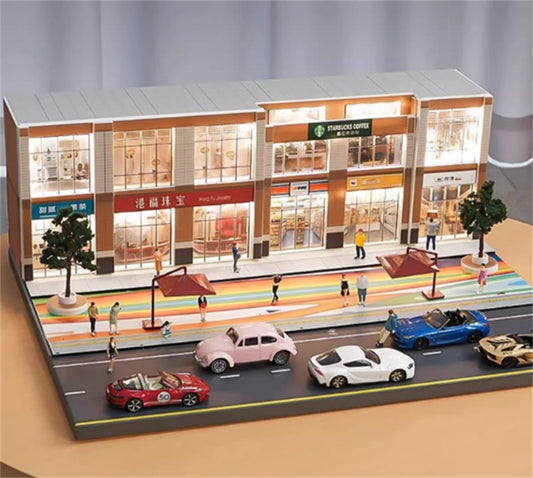 1/64 Diorama Street Building Model Store House LED Lighting Scene Toy