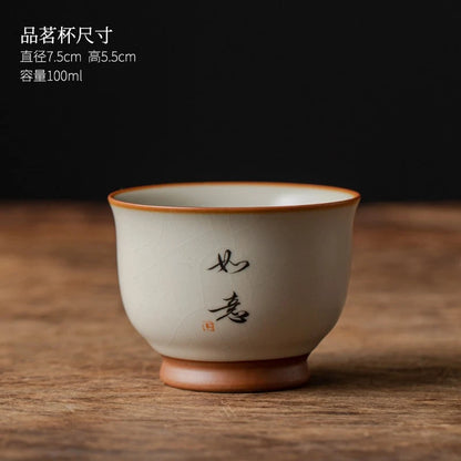 Ru Kiln Household Tea Bowl Single Cup Ceramic Cup Handwritten Tea Tasting Cup