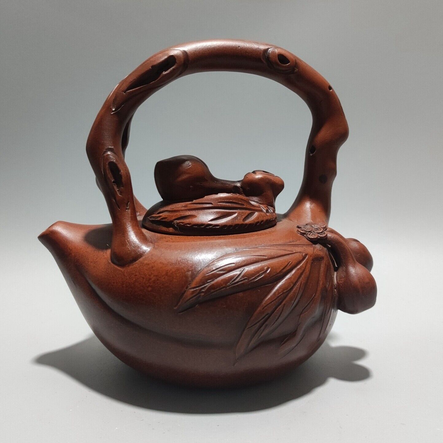 Vintage Chinese Yixing Purple Clay Teapot Zisha Ceremony Carving Collectible Art