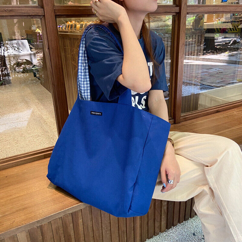 Canvas Bags Women Shoulder Totes Bag Handbags Girls Plaid Shopper Bags