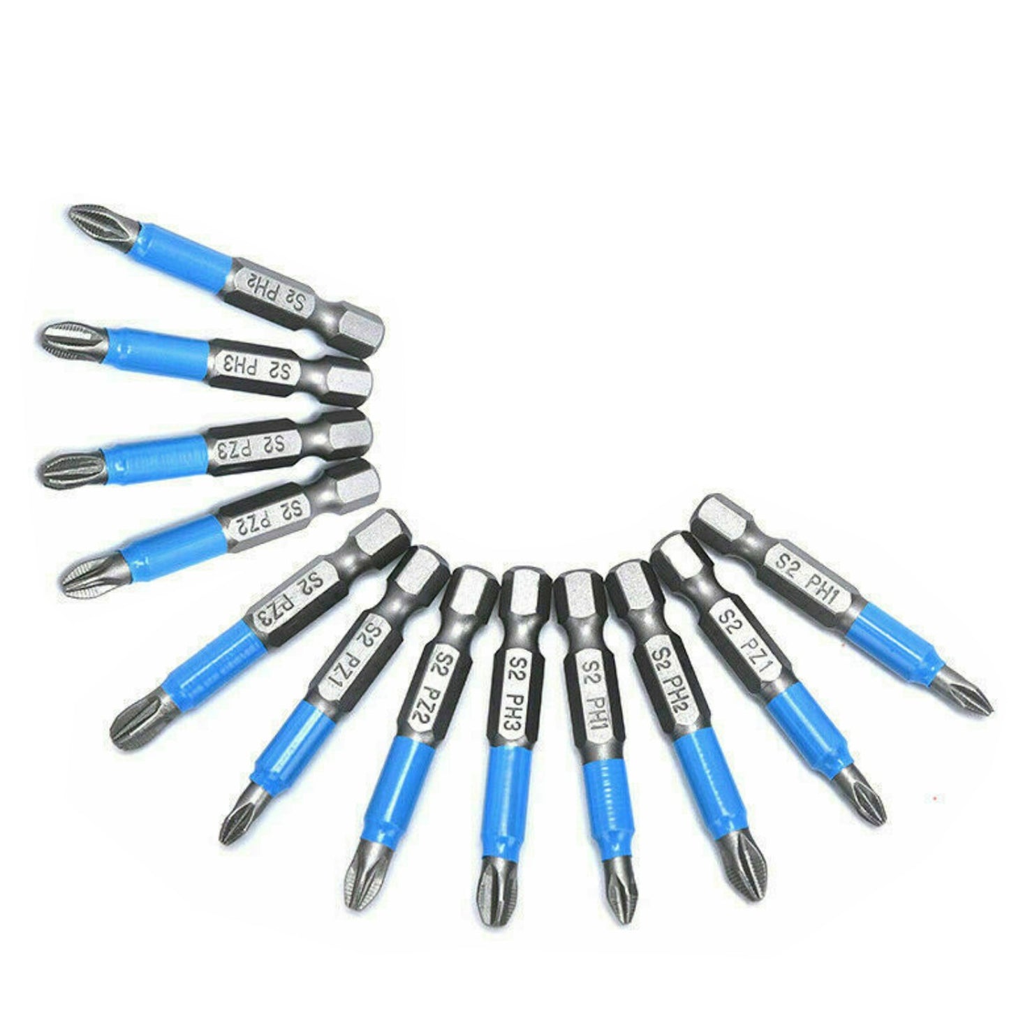 12Pcs 50mm S2 Steel Single-Sided Hexagonal Shank Magnetic Screwdriver Bit Set