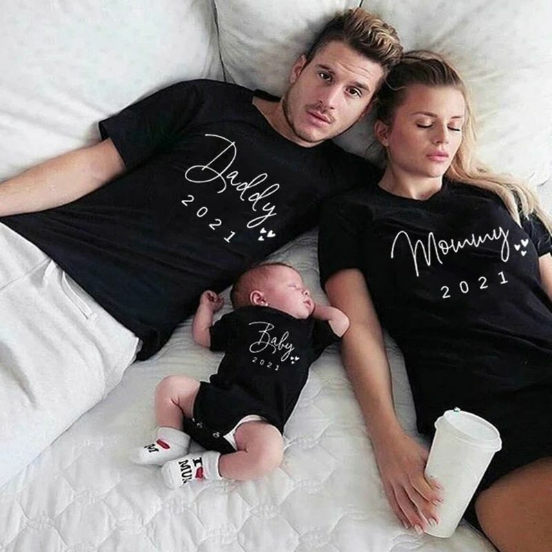 T-shirt Family Matching Clothes Father Mother Daughter Son Clothes Baby Cotton