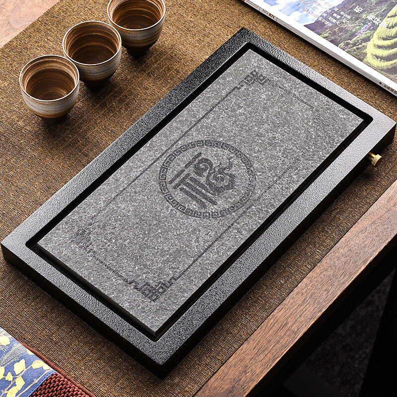 Porcelain Black Stone Tea Tray Creative Serving Tray On Sales Crude Pottery Tray