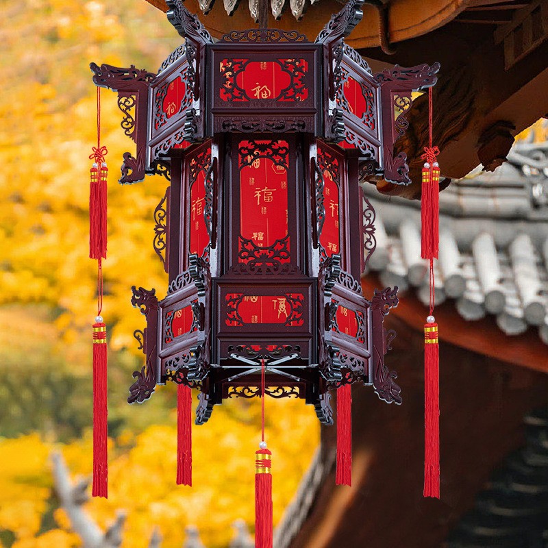 Palace Lantern Carved Wooden Chinese Lantern Balcony Red Outdoor Decoracion