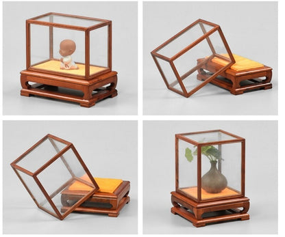 New Solid Wood Trim Base Display Box Transparent Glass Doll Antique Case Cover