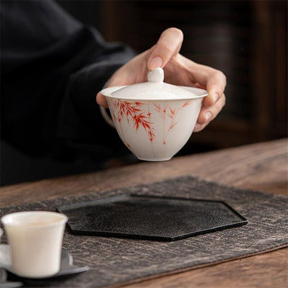 150ML Ceramic Tea Gaiwan Teacup Handmade Tea Tureen White Porcelain Tea Cup