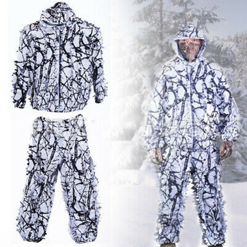 Camouflage Suit Men White Snow Ghillie Hunting Winter Clothes Full Set Polyester