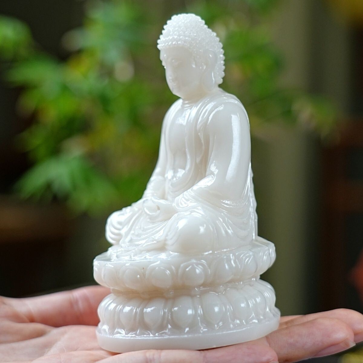 China Natural Hetian White Jade Safety Buddha Statue Worship Fengshui Ornament
