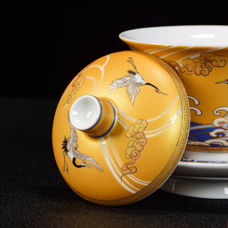 Gaiwan Crane Sancai Cover Bowl To Tea Bowl Tea Bowl Ceramic Gilt Crane Bubble
