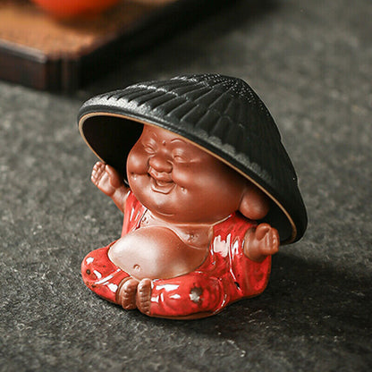 Creativity Purple Clay Tea Pet with Tea Strainer Monk Buddha Figurine Ornaments