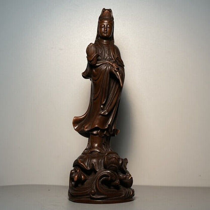 Antique Chinese Wooden Carving Kwan Yin Statue Wood Sculpture Buddha Home Decor