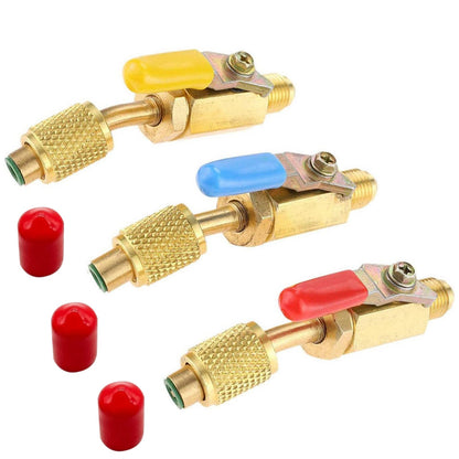 3PCS/Set Brass Air Conditioning Shut Valve Adapter 1/4" SAE Male And Female