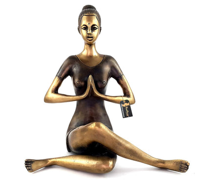 Brass Namaste Yoga Instructions Sitting Lady Sculpture Figurine Idol Home Decor