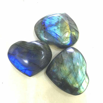 2pcs Natural Labradorite Heart Quartz Spectrolite Healing Palm Stone Rock Polish