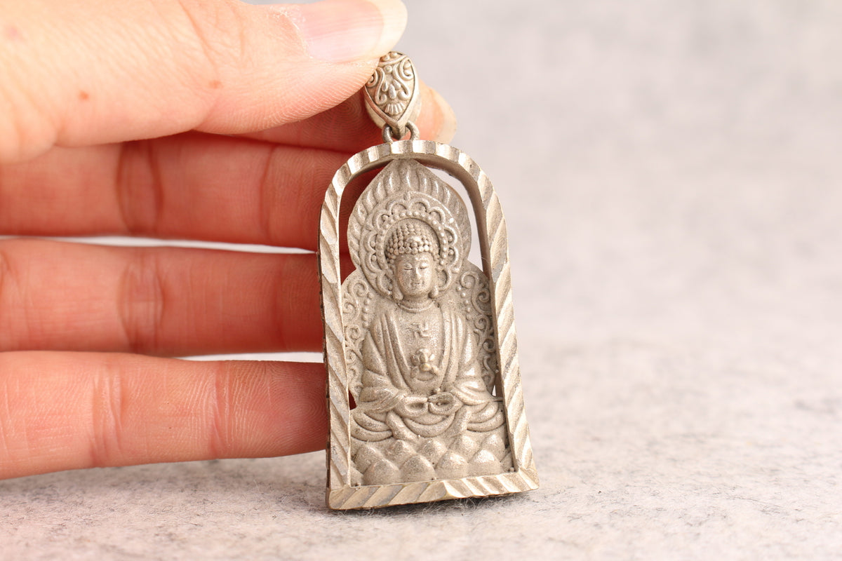 Chinese tibet silver buddha blessing buddha statue collect pendant netsuke