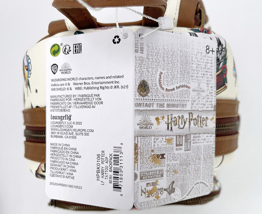 Loungefly Bag Rare New Mini Backpack Harry Potter Tattoo Art Cream Color Women