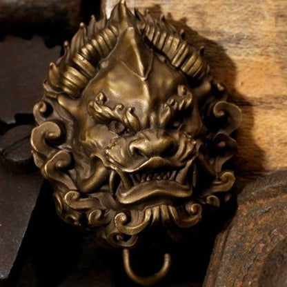 Brass Lion Head Pixiu Waist Hanger Chinese Style Belt Keychain for Men