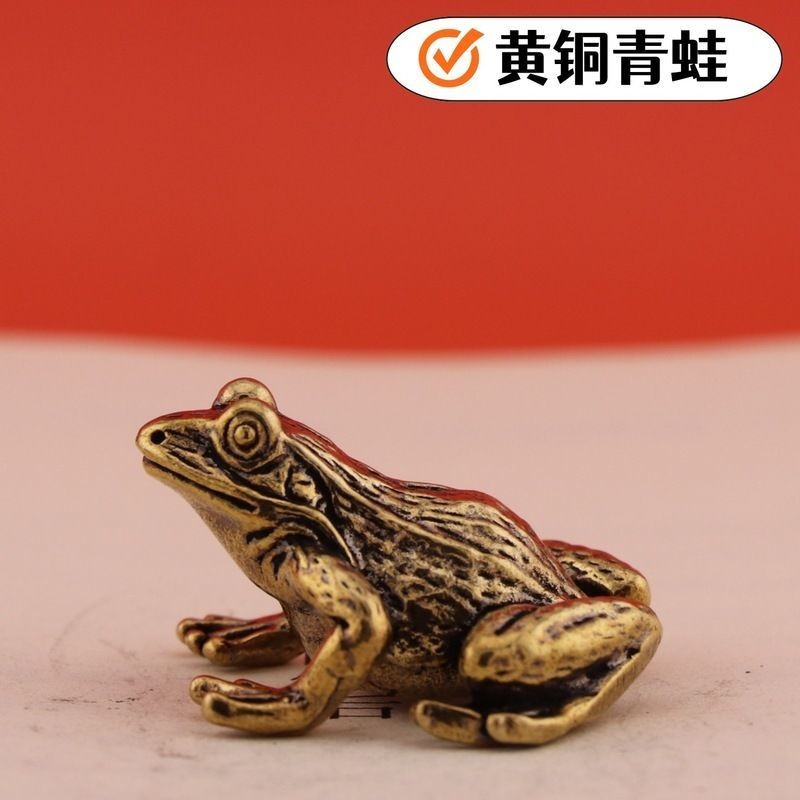 Brass Frog Tea Pet Desktop Ornament Handmade Collectible Antique Craft Figurine