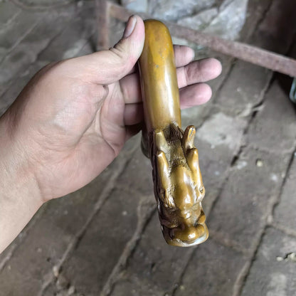 Solid Brass Chinese Dragon Head Statue Walking Stick Cane Handle Top Topper