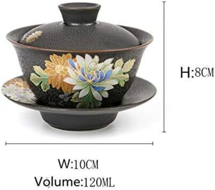 3.94" Porcelain Flower Tea Gaiwan Mug White Porcelain Tureen Bowl Tea Ceremony