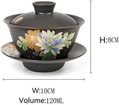 3.94" Porcelain Flower Tea Gaiwan Mug White Porcelain Tureen Bowl Tea Ceremony