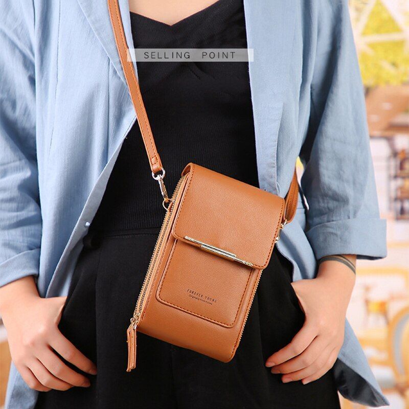 Leather Women Handbags Touch Screen Phone Purse Card Holder Small Crossbody Flap