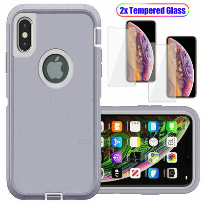 For Apple iPhone XR Case Shockproof Hard Cover with Glass Screen Protector