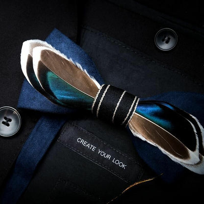 Men's Luxury Bowtie 12x5cm Peacock Feather Leather Bow Ties Fashion Party Formal