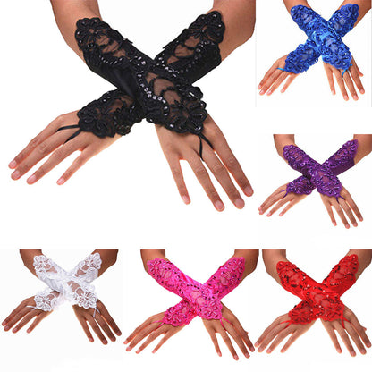 Lace Satin Gloves Thin Long Bride Wedding Party Arm Elbow