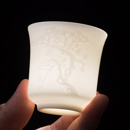 fat mutton jade porcelain tea cup handmade floral relief master cup boutique new