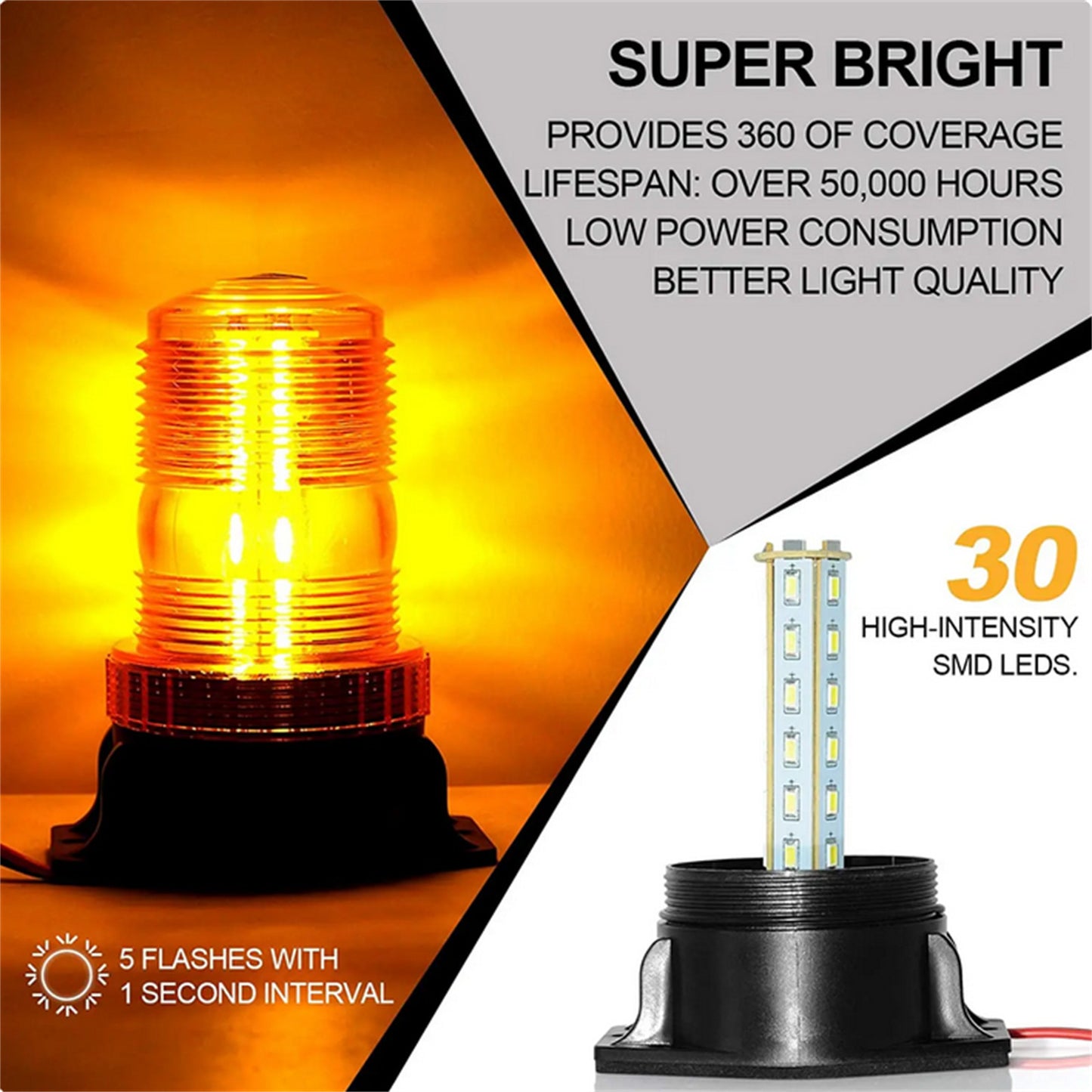 30 LED Strobe Light Emergency Warning Safety Flashing Forklift Truck Tractor