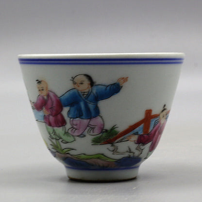 3" Collect Chinese Famille Rose Porcelain 100cc Hand Painting Child Play Cup