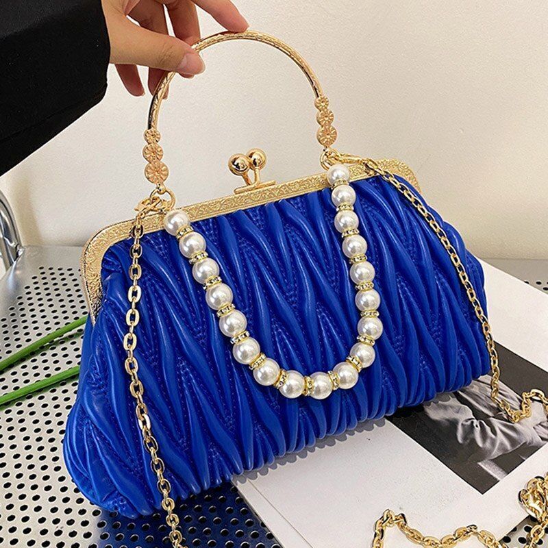 Orange Green Shoulder Bag Clutch Pearl Chain Bags Tote Synthetic Leather Handbag