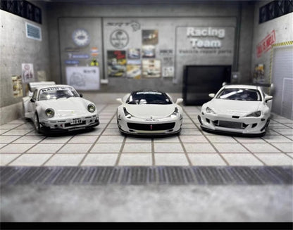 1:64 Scale 3D LED Light Scene Model Garage for Car Display Model Collection Gift