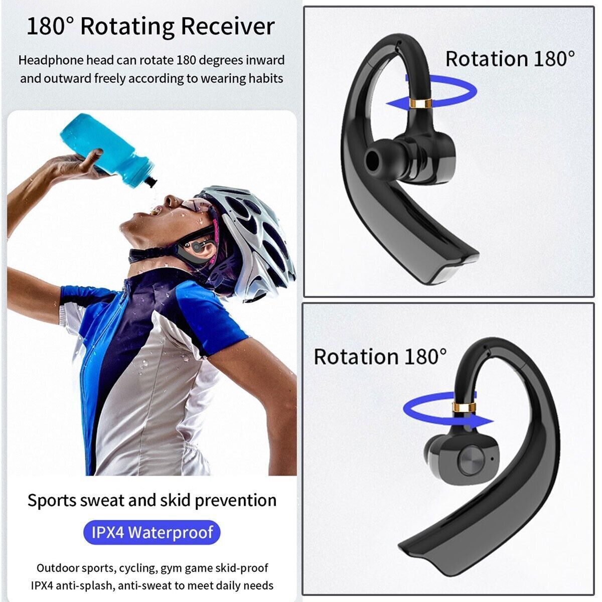Bluetooth Single Headset Wireless Earbud In Ear Earphone Ear Hook For Cell Phone