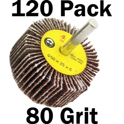 120 Pack ¼" Shank 80 Grit Flap Wheel Sandpaper for use with Power Tools