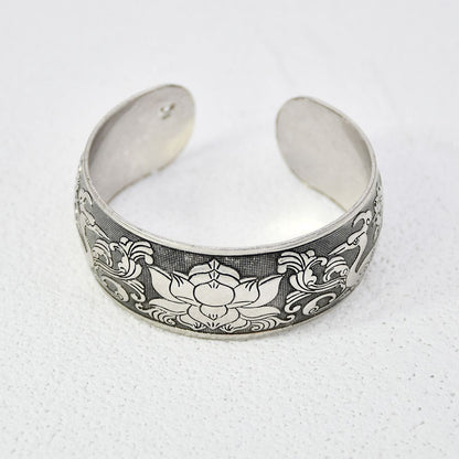 Women Fashion Bracelets Silver Plated Carved Flower Vintage Cuff Tibetan Bangles