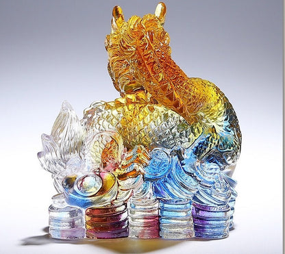 Chinese Liu Li Crystal Dragon Statue Office Feng Shui Home Decor
